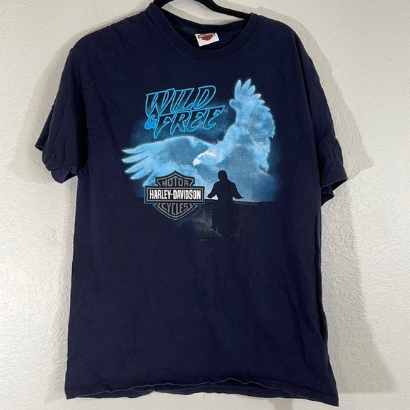 Harley Davidson Navy Blue Wild & Free T Shirt Triple S Morgantown, WV Large Tee - Picture 2 of 6